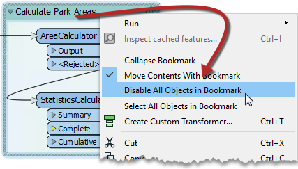 Disabling objects in a bookmark